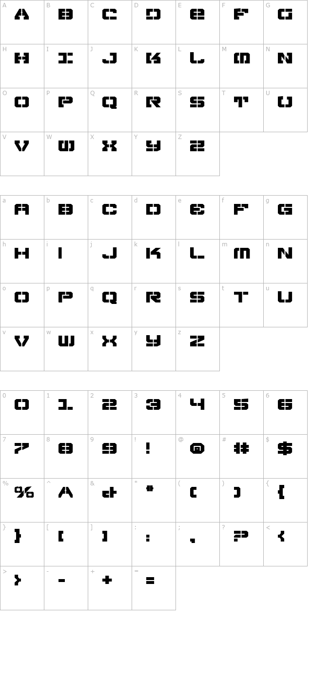 vyper-falcon-expanded-bold character map