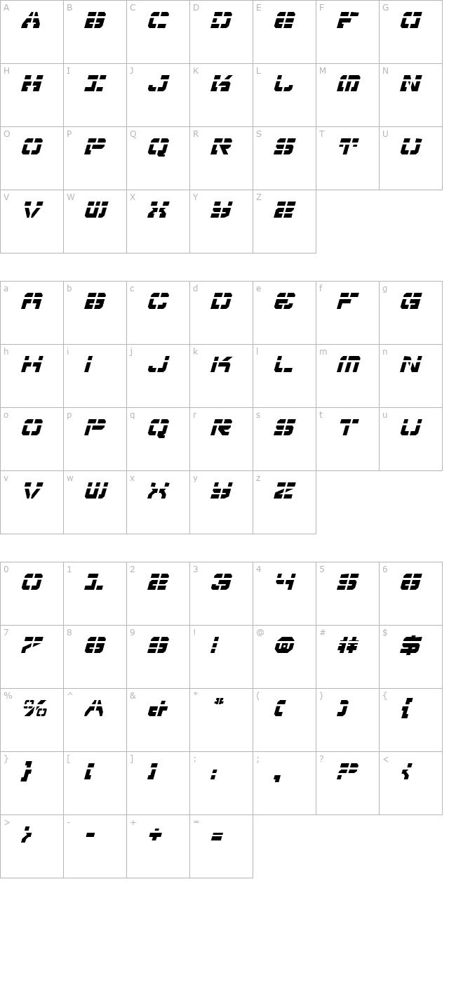 Vyper Falcon Laser Italic character map