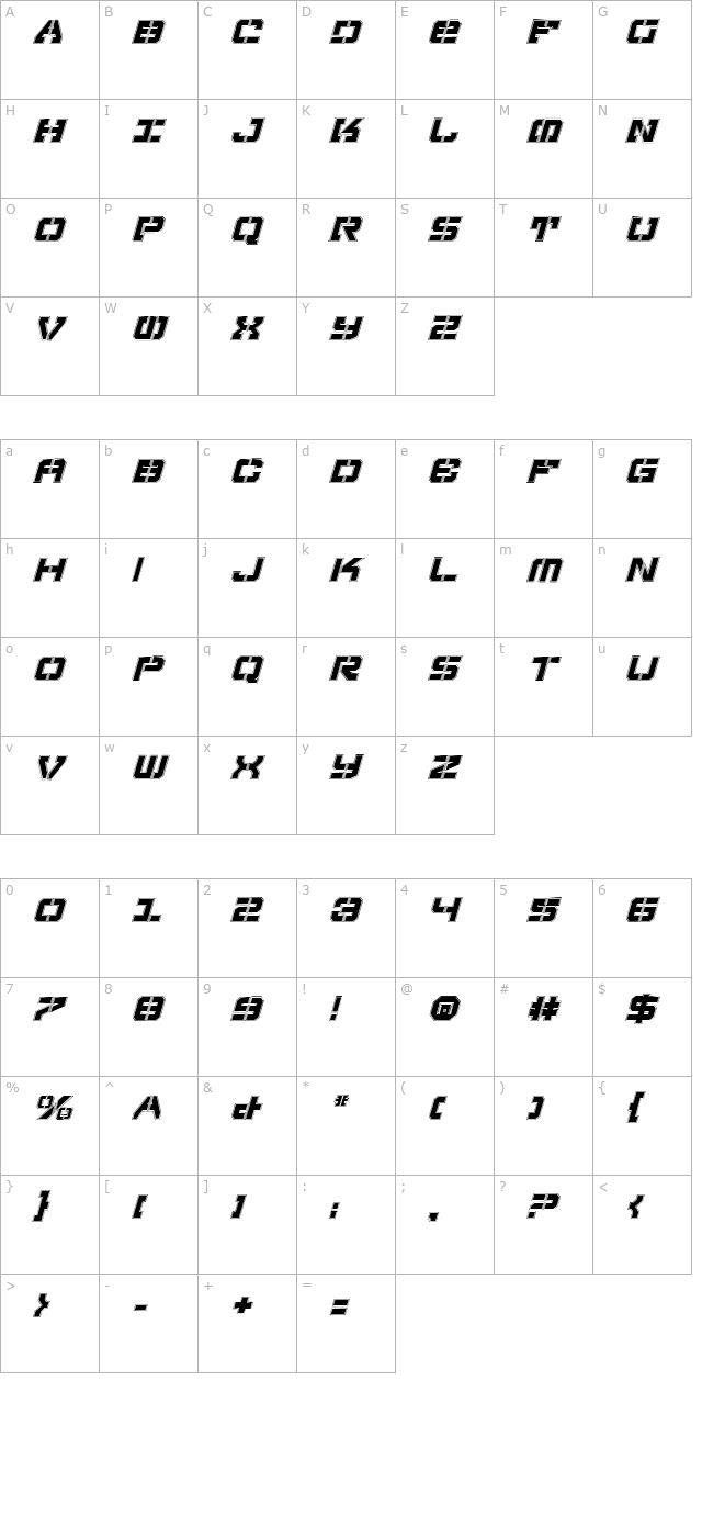 Vyper Falcon Pro Italic character map