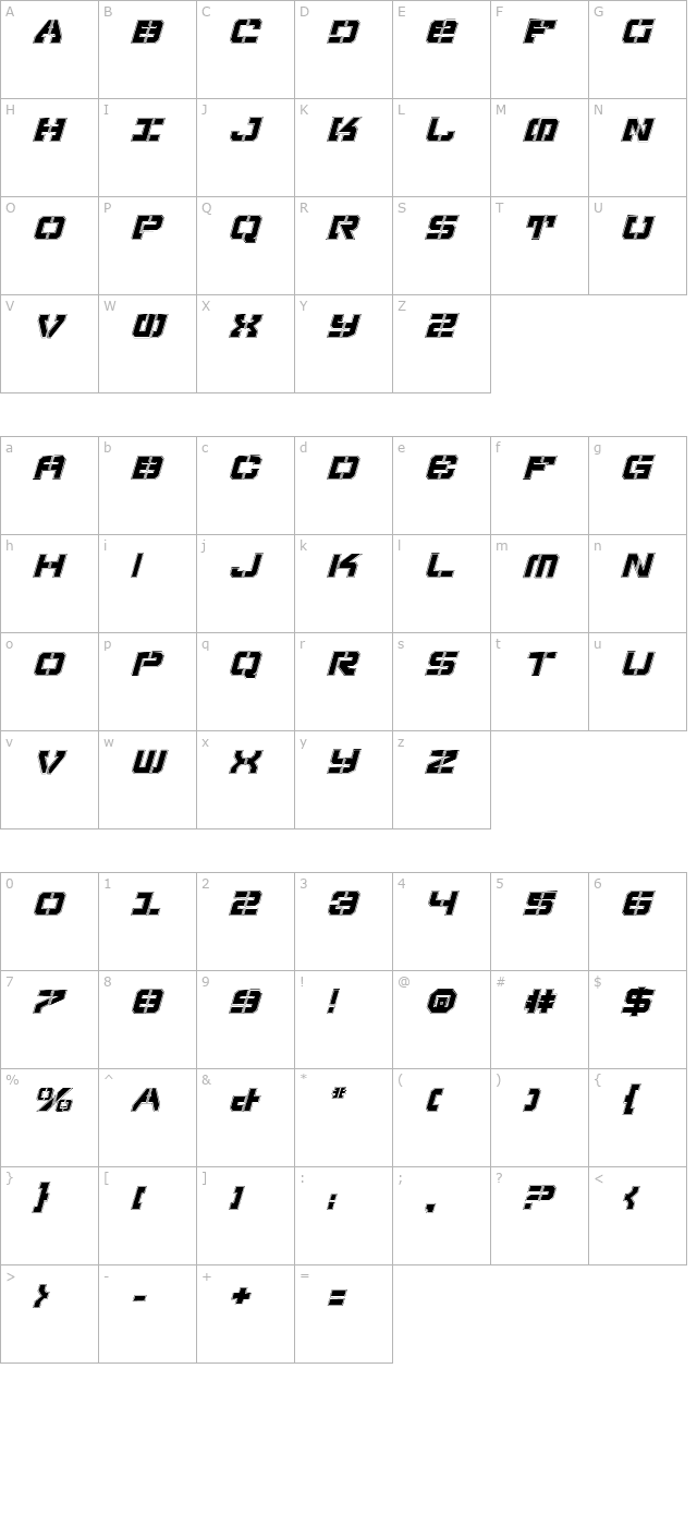 vyper-falcon-pro-italic character map