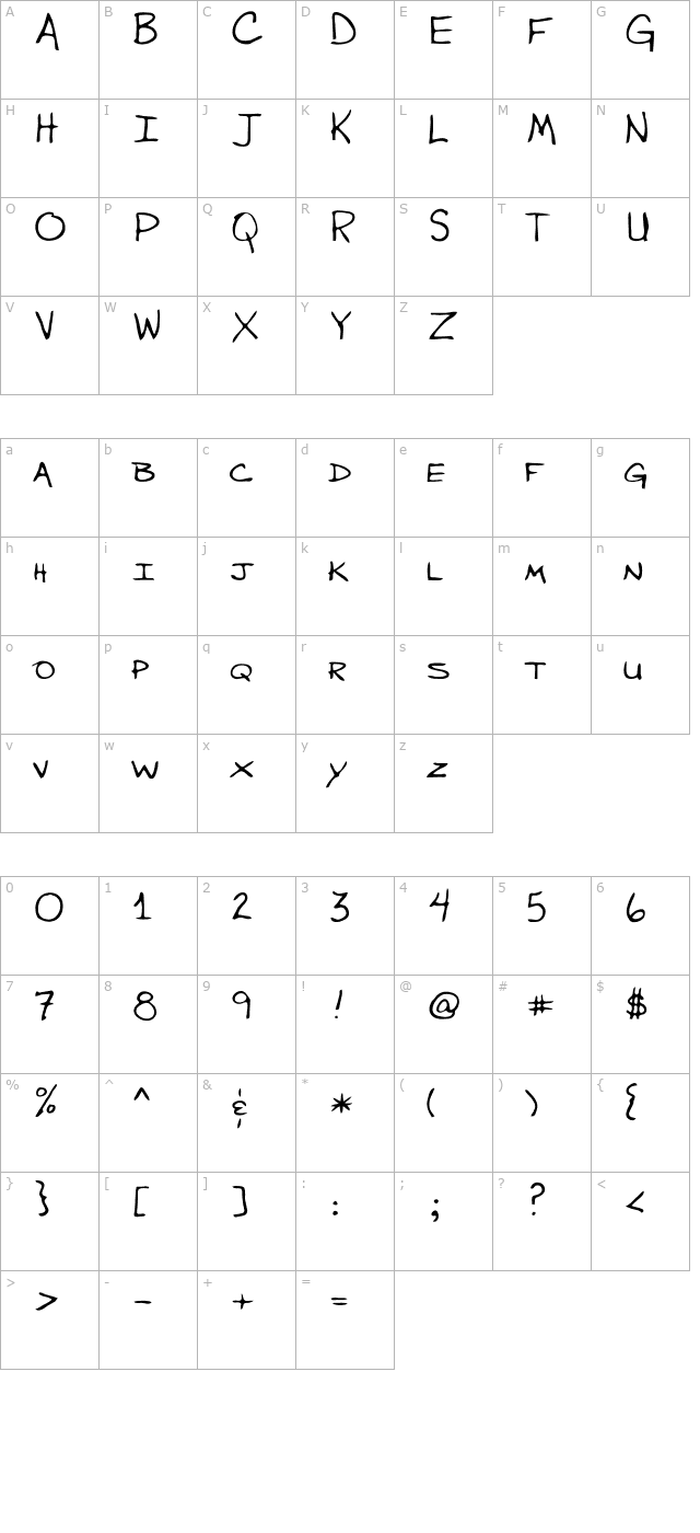 waddle-regular character map