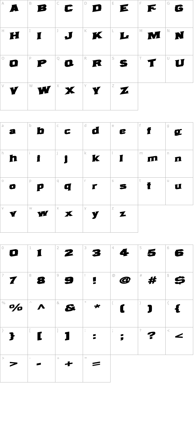 WagonMan72 Bold character map