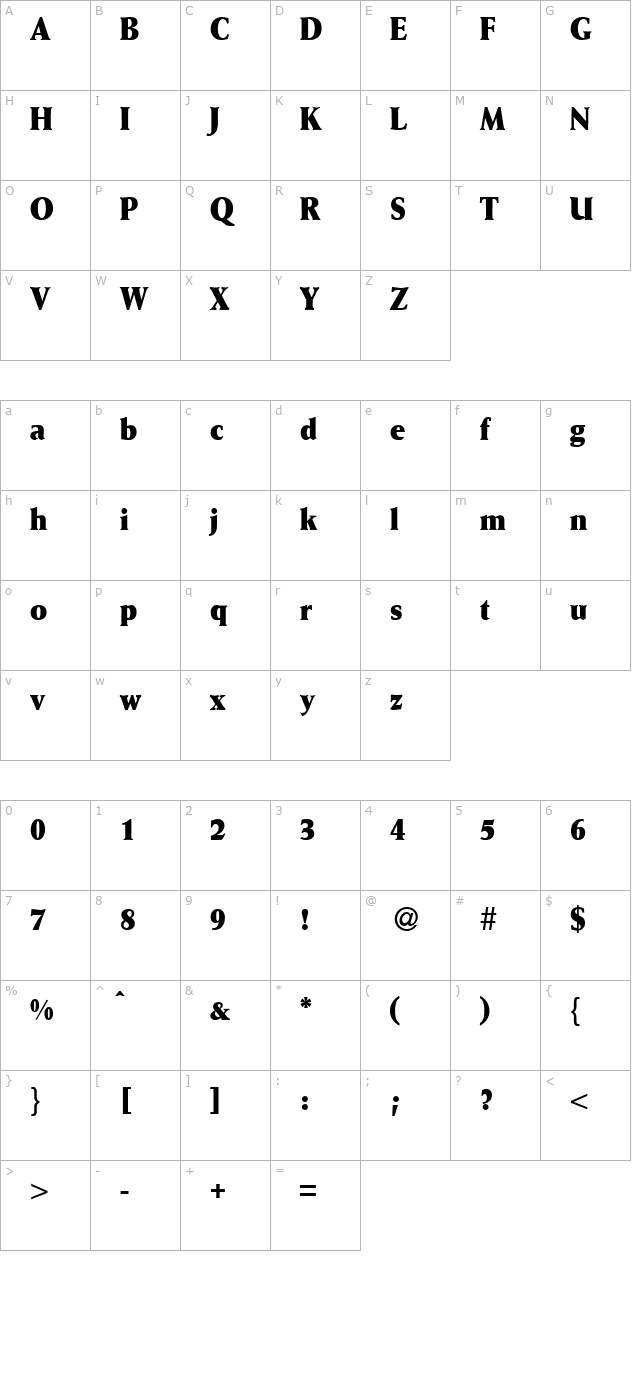 waizecondextrabold-regular character map