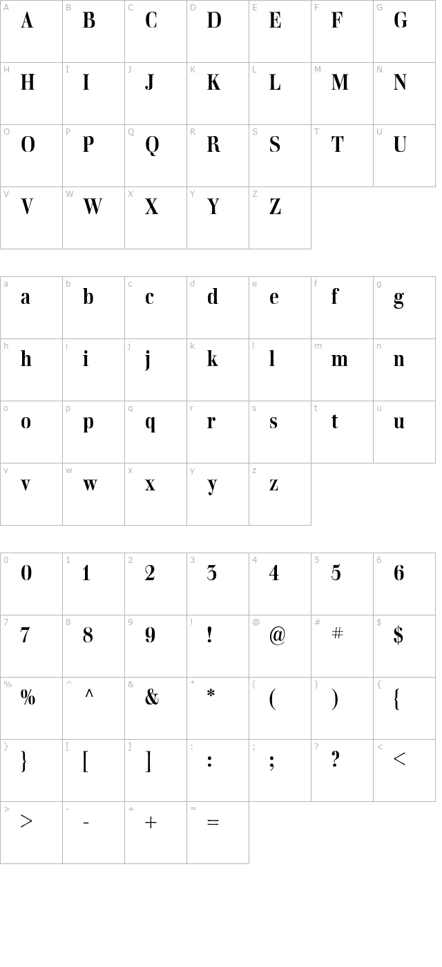 Walburn Bold character map