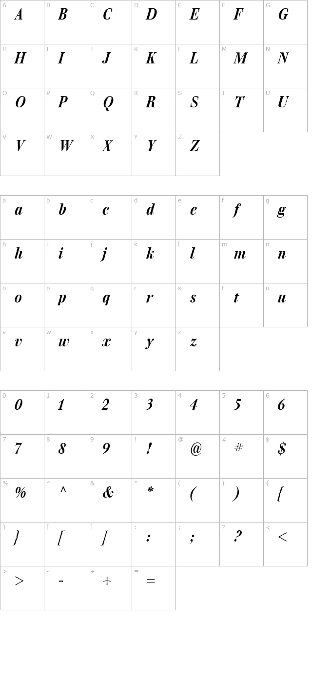 walburn-bolditalic character map