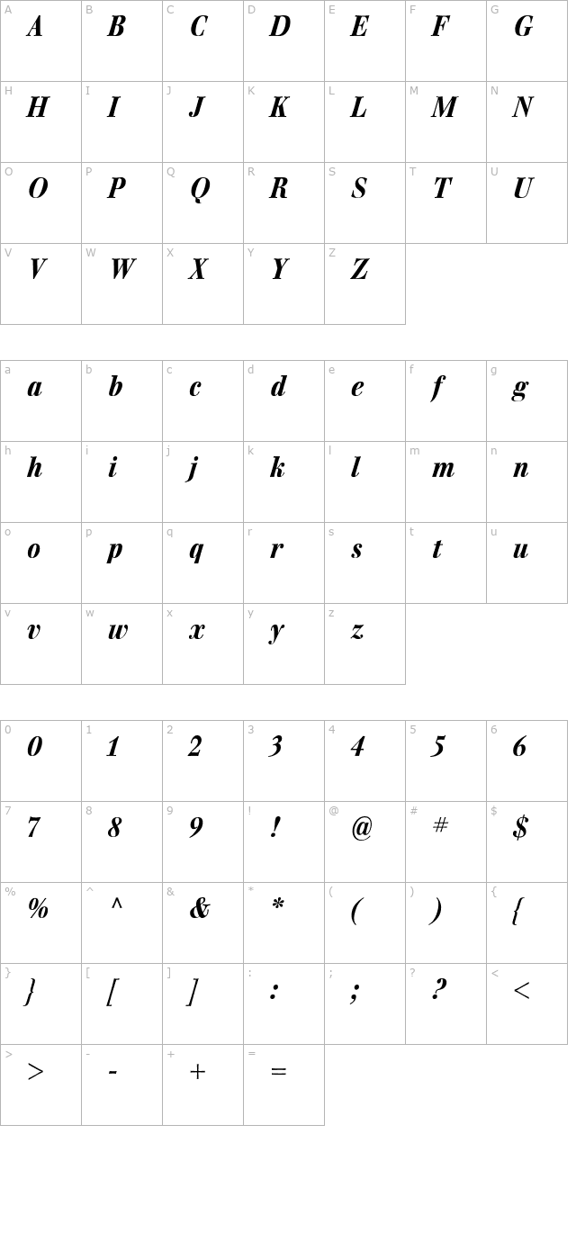 walburnblack-italic character map