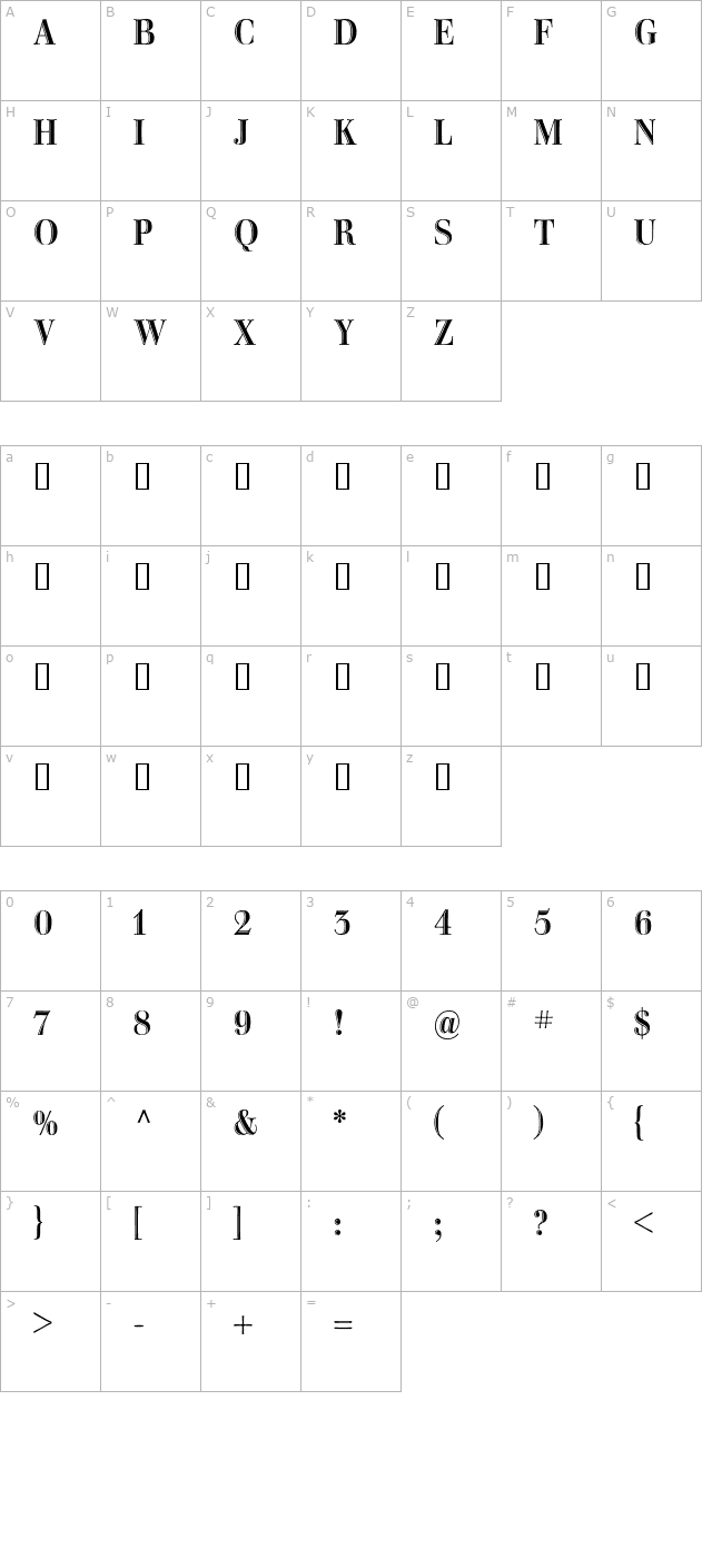 WalburnTooled Regular character map