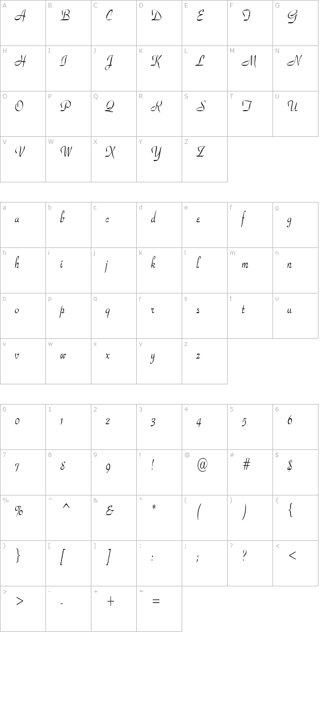 waldorfscriptcondensed character map