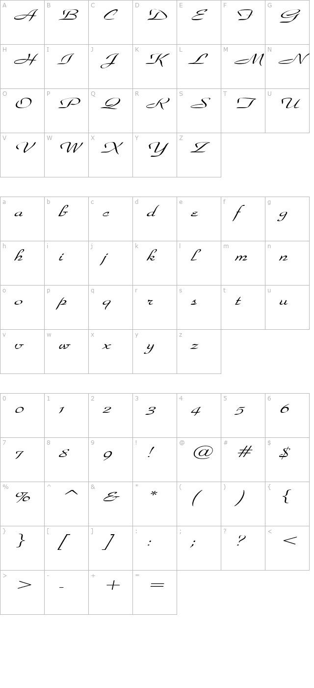 waldorfscriptextended-italic character map
