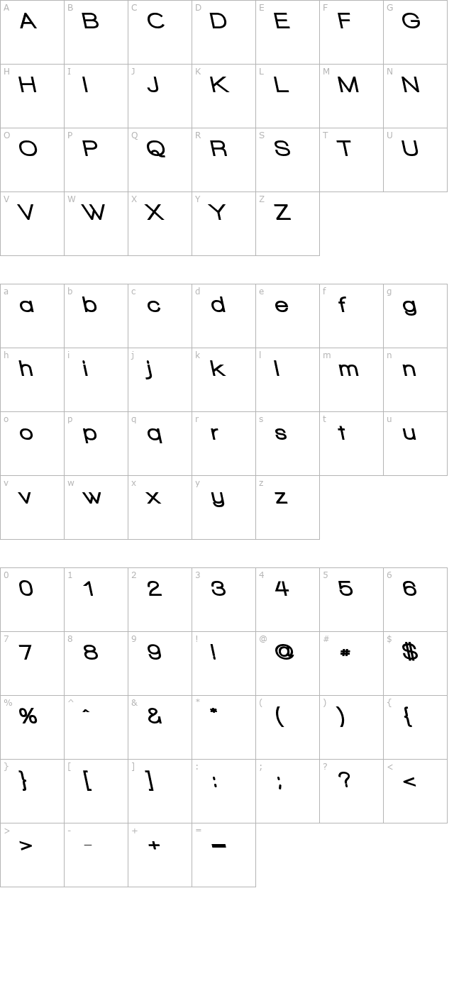 Walkway Black RevOblique character map