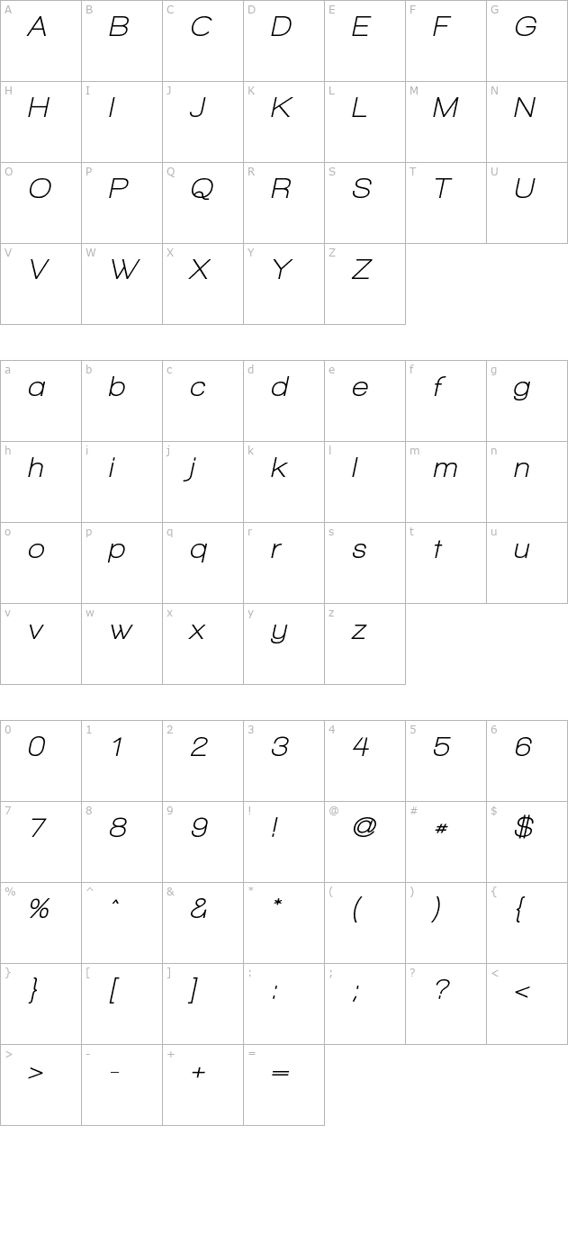 walkway-oblique-bold character map