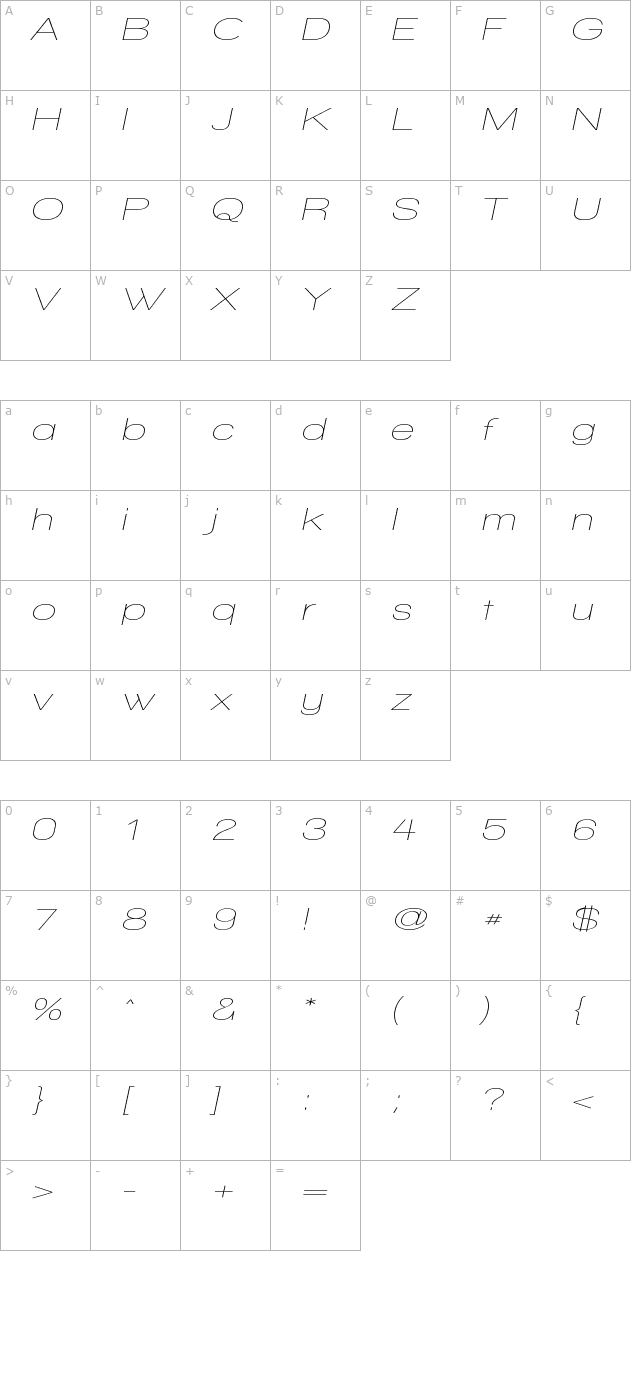 Walkway Oblique Expand character map