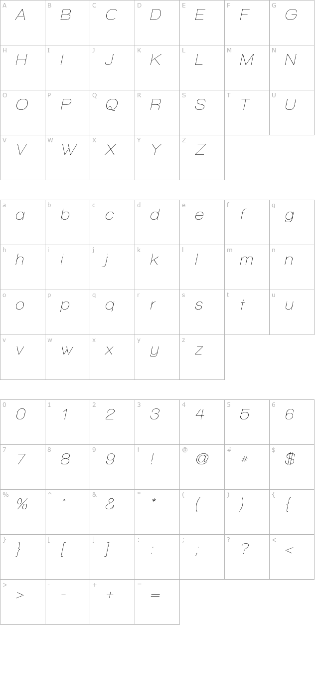 Walkway Oblique character map