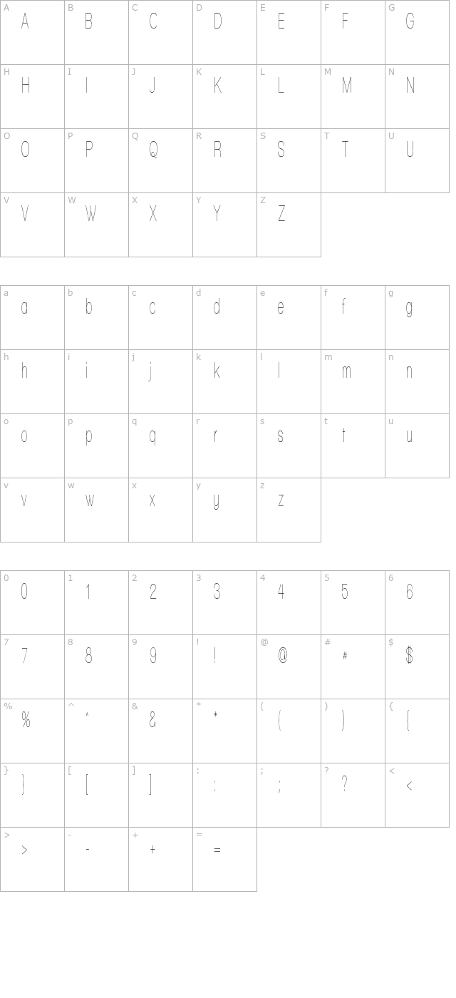 walkway-ultracondensed character map