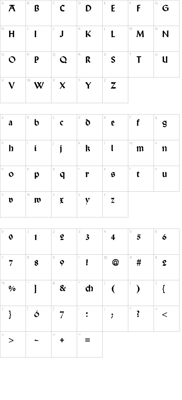 wallaby-regular character map