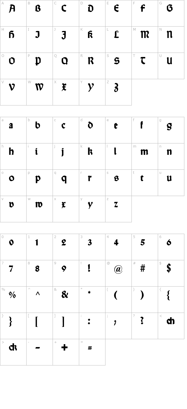 wallau-deutsch-bold character map