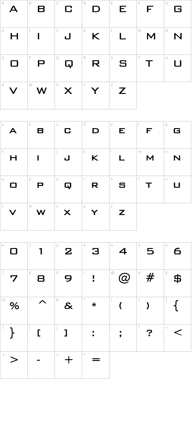 WallStreet Bold character map