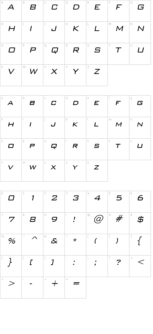 WallStreet Italic character map