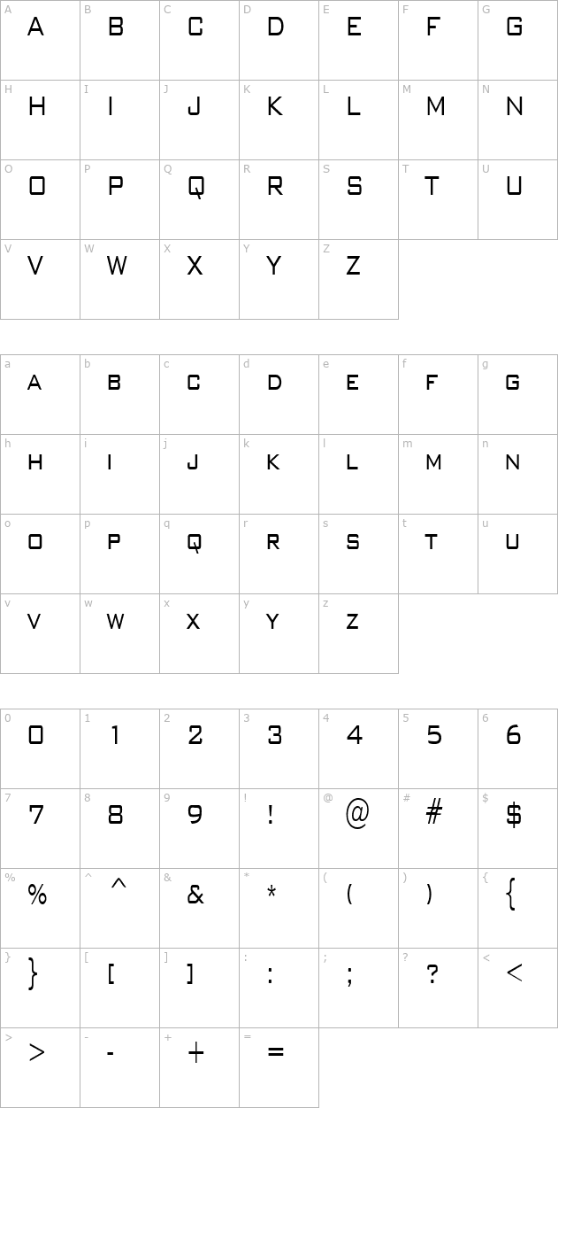 WallStreetCondensed character map