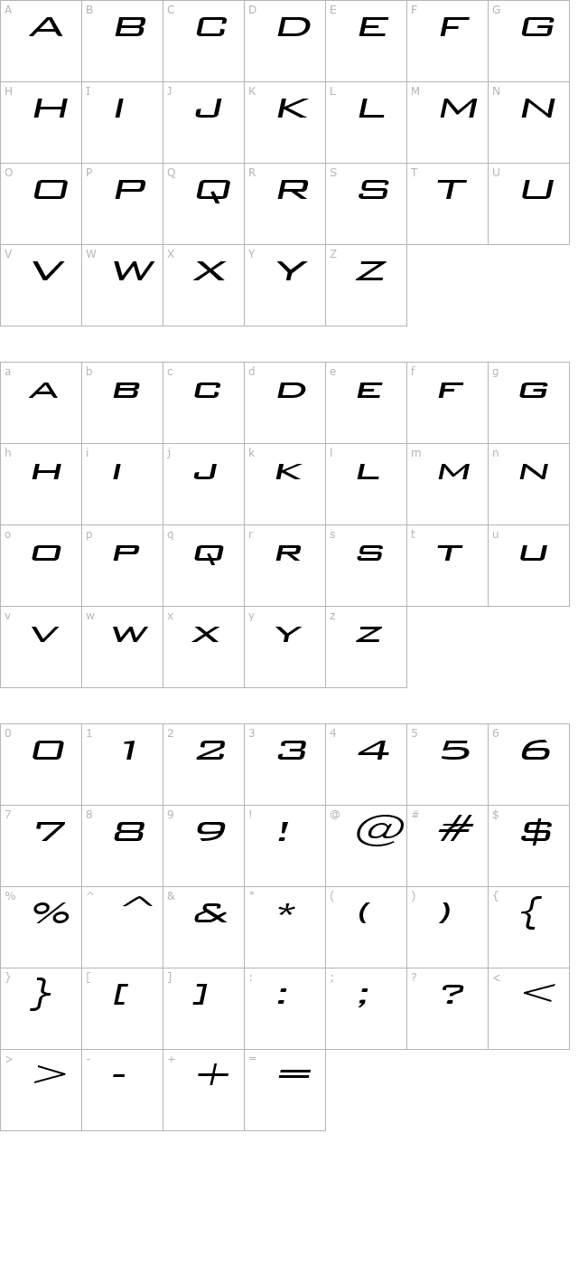 wallstreetextended-italic character map