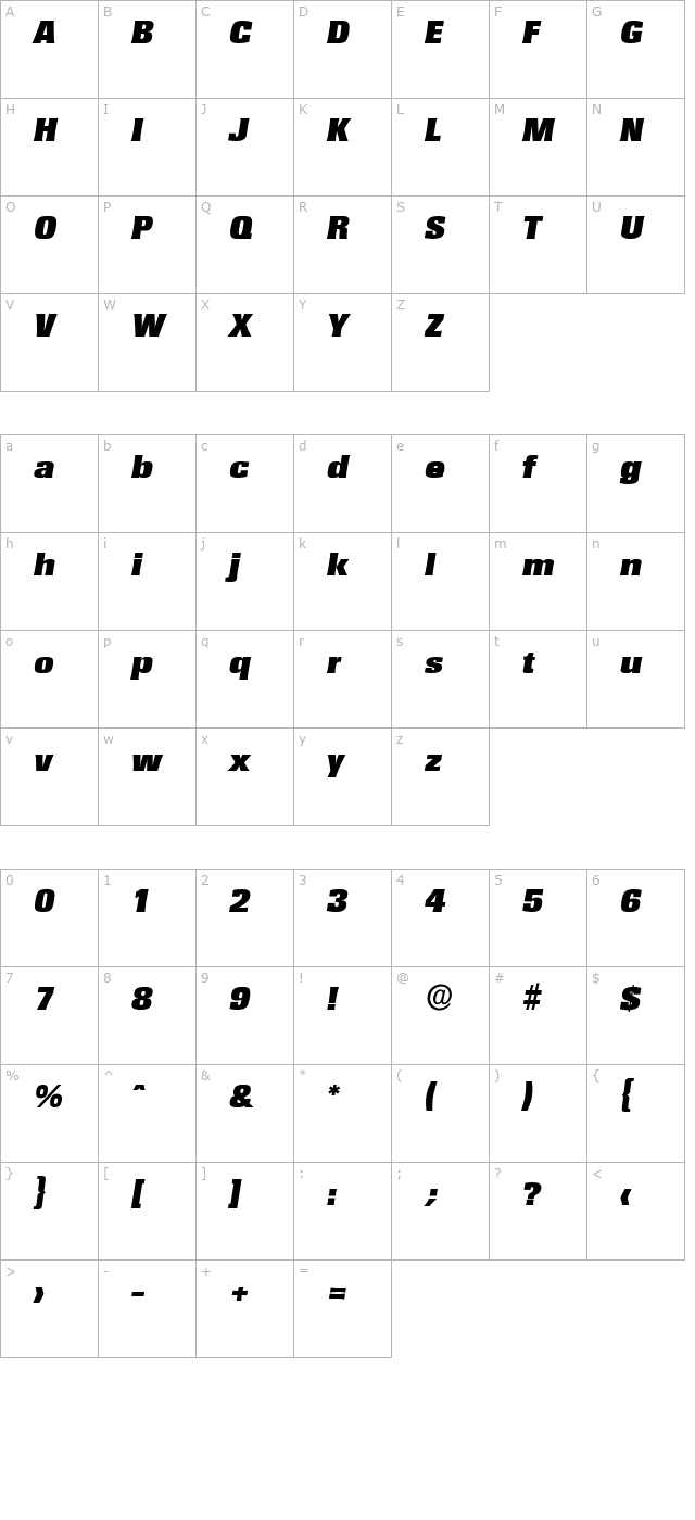 WalterBecker-Black Italic character map