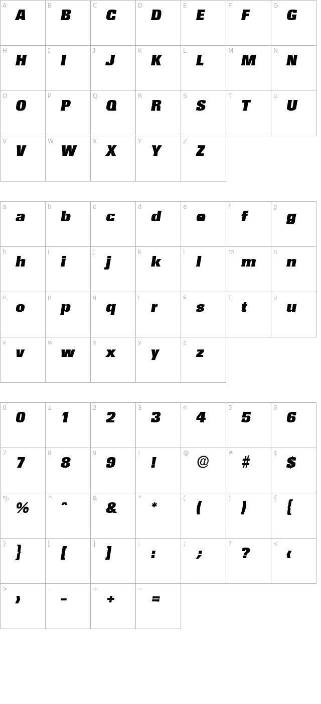 walterbecker-black-italic character map