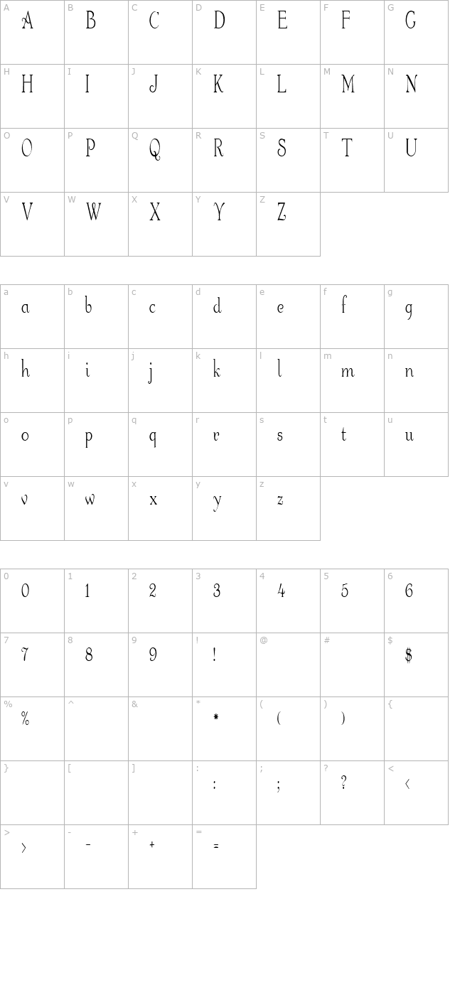 WaltersCondensed character map