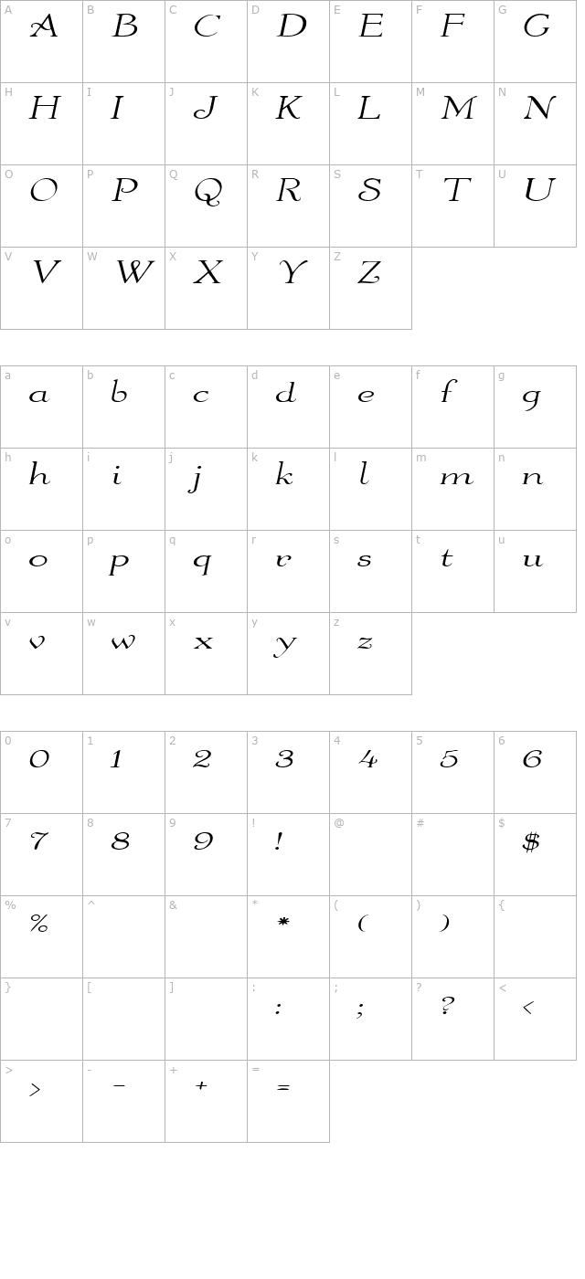 WaltersExtended Italic character map