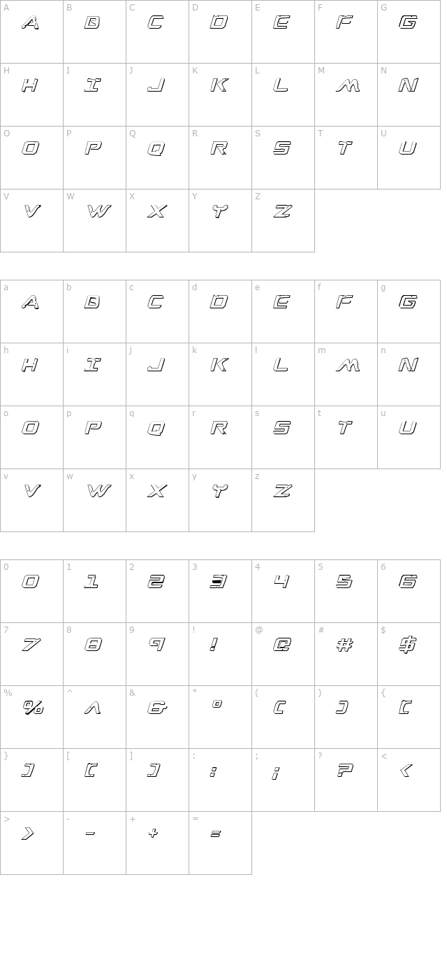 war-eagle-3d-italic character map