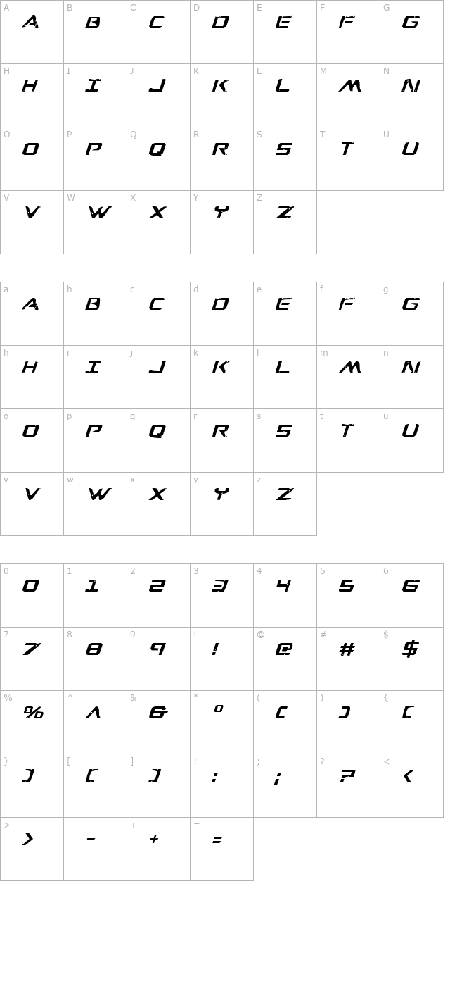 war-eagle-italic character map