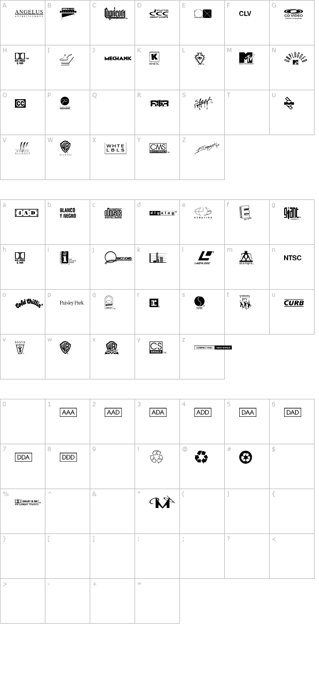 warner-logo-font-nine character map