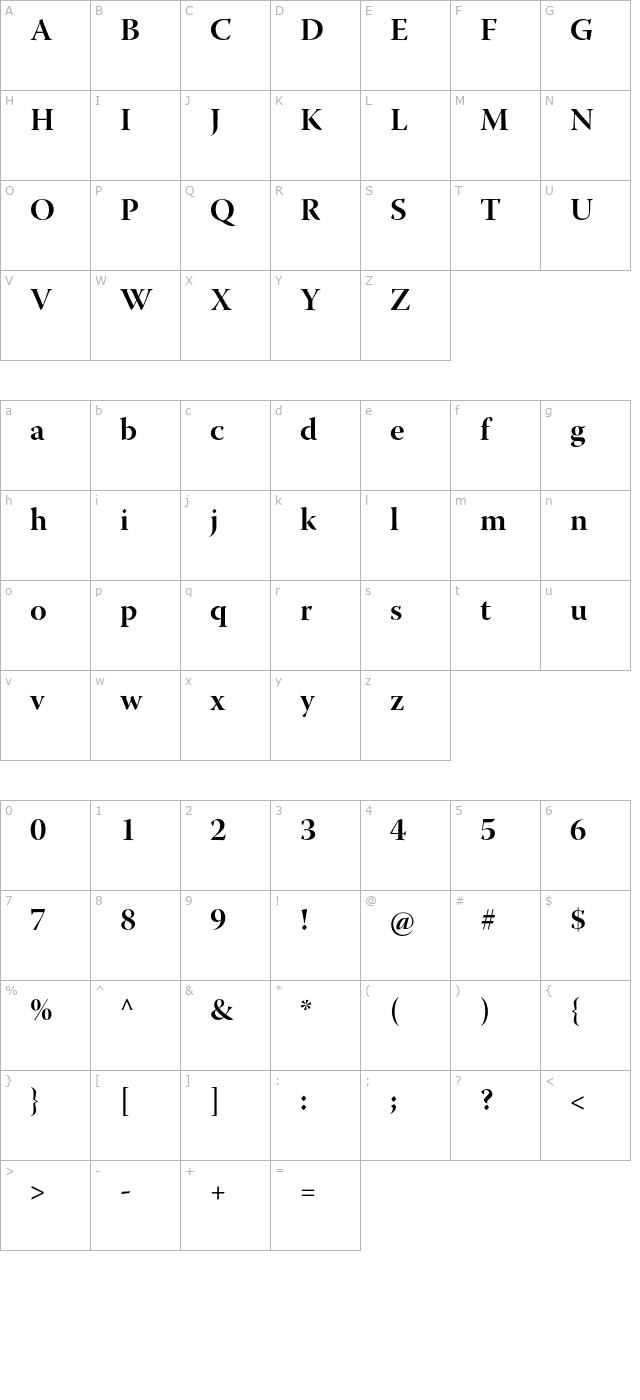 WarnockPro-BoldDisp character map