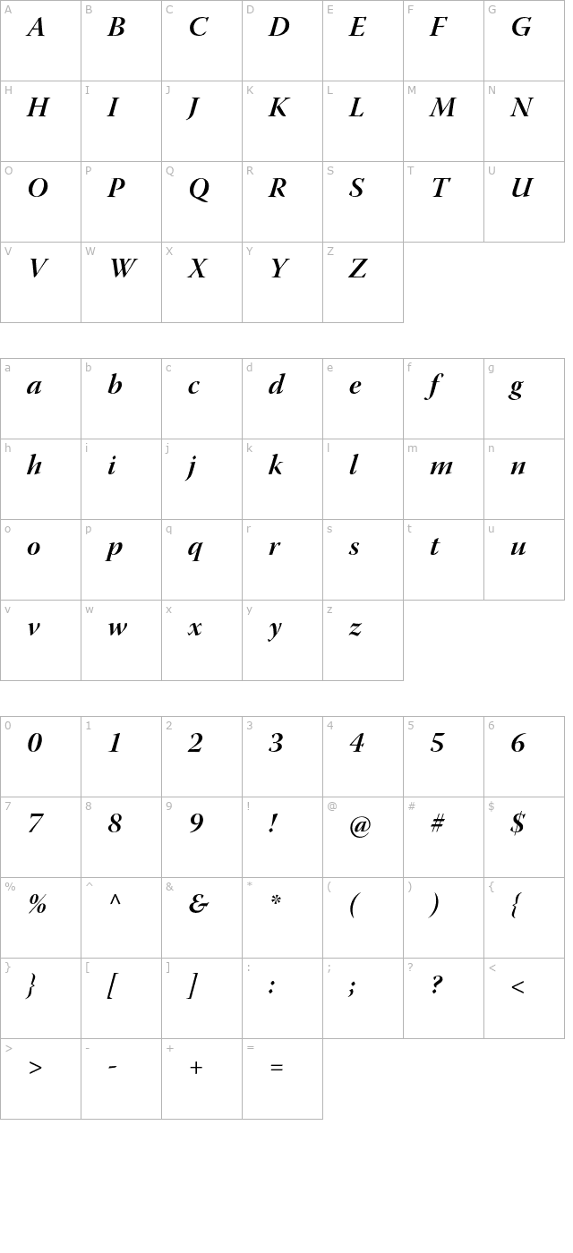 warnockpro-bolditdisp character map