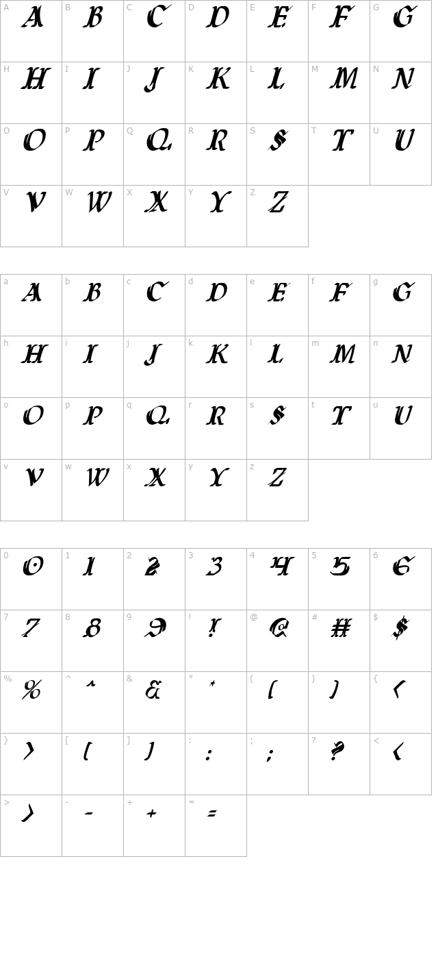 wars-of-asgard-condensed-italic character map