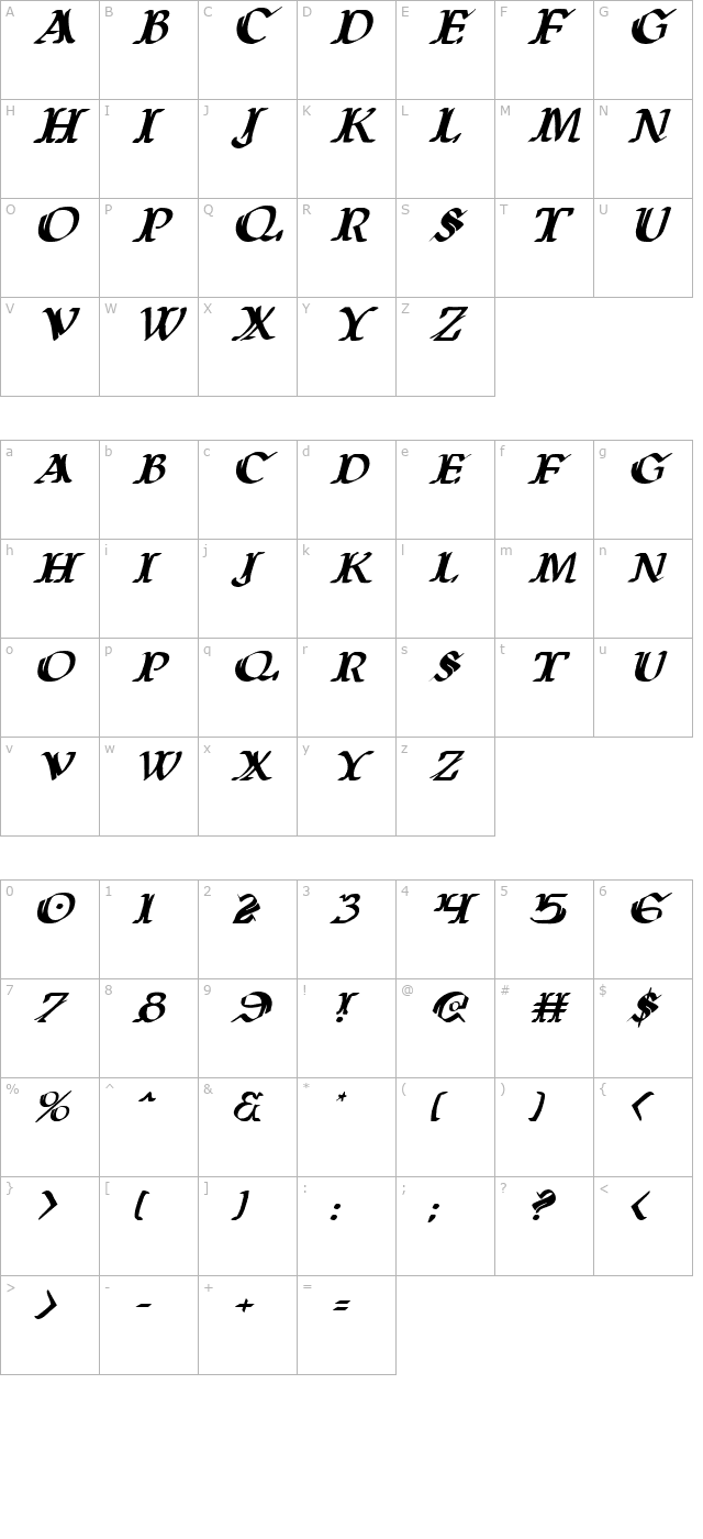 Wars of Asgard Italic character map