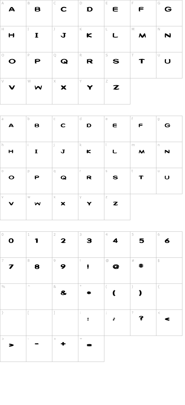 Washable (sRB) character map