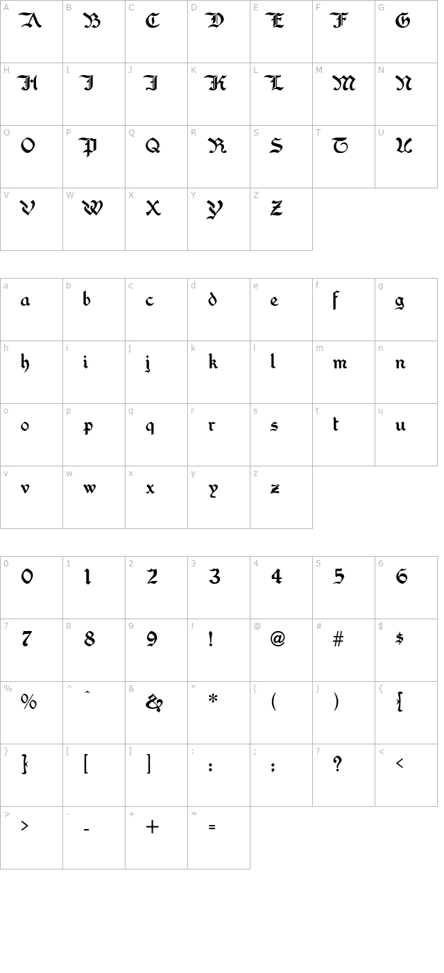 Washington Text character map