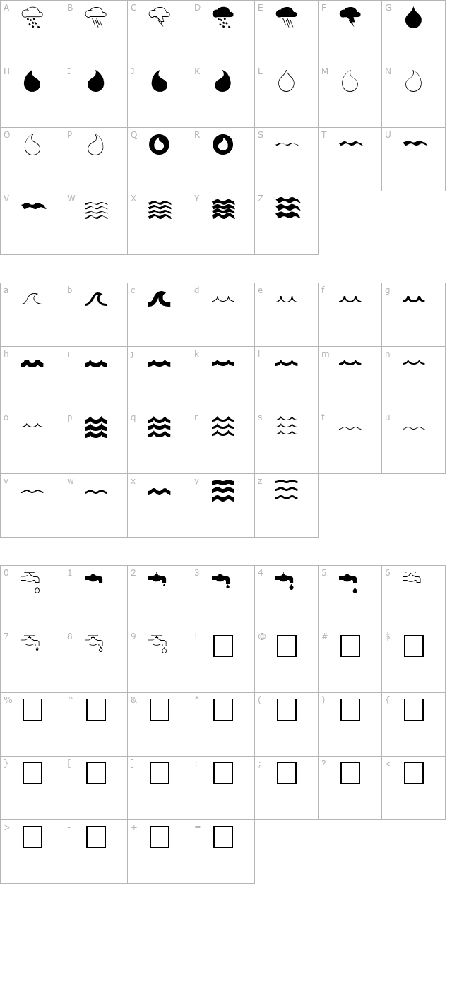 WaterFont Regular character map