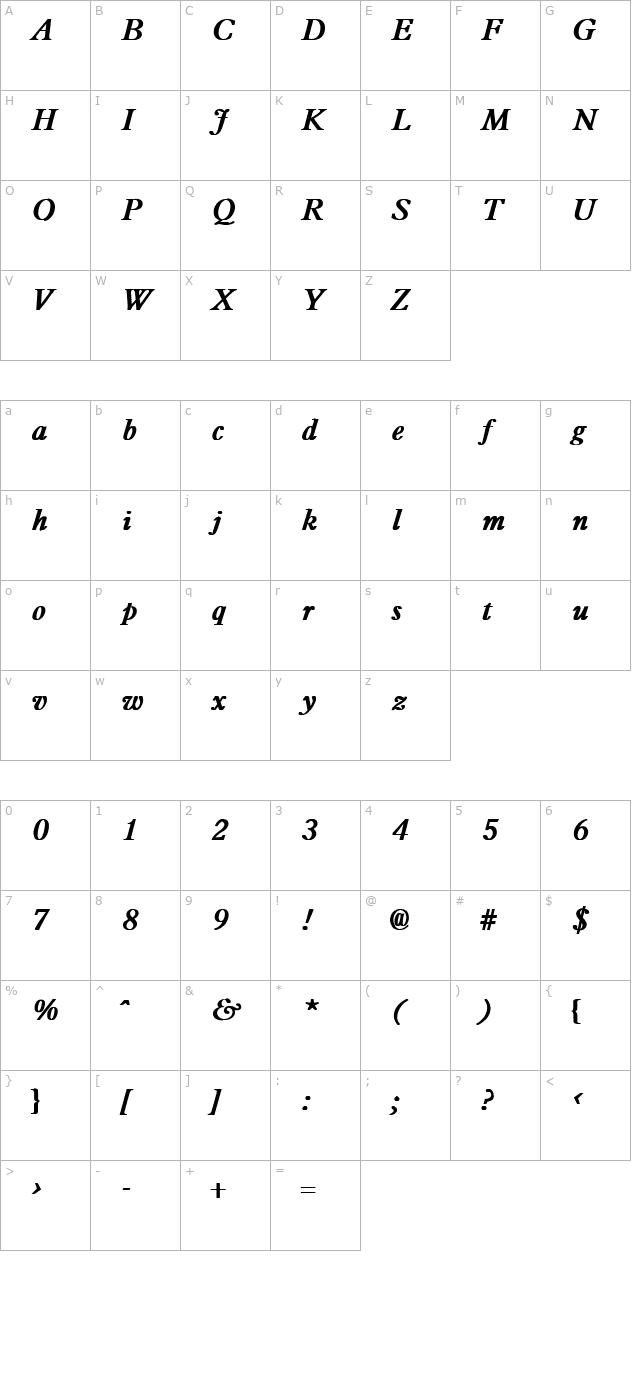 Waterloo Bold character map