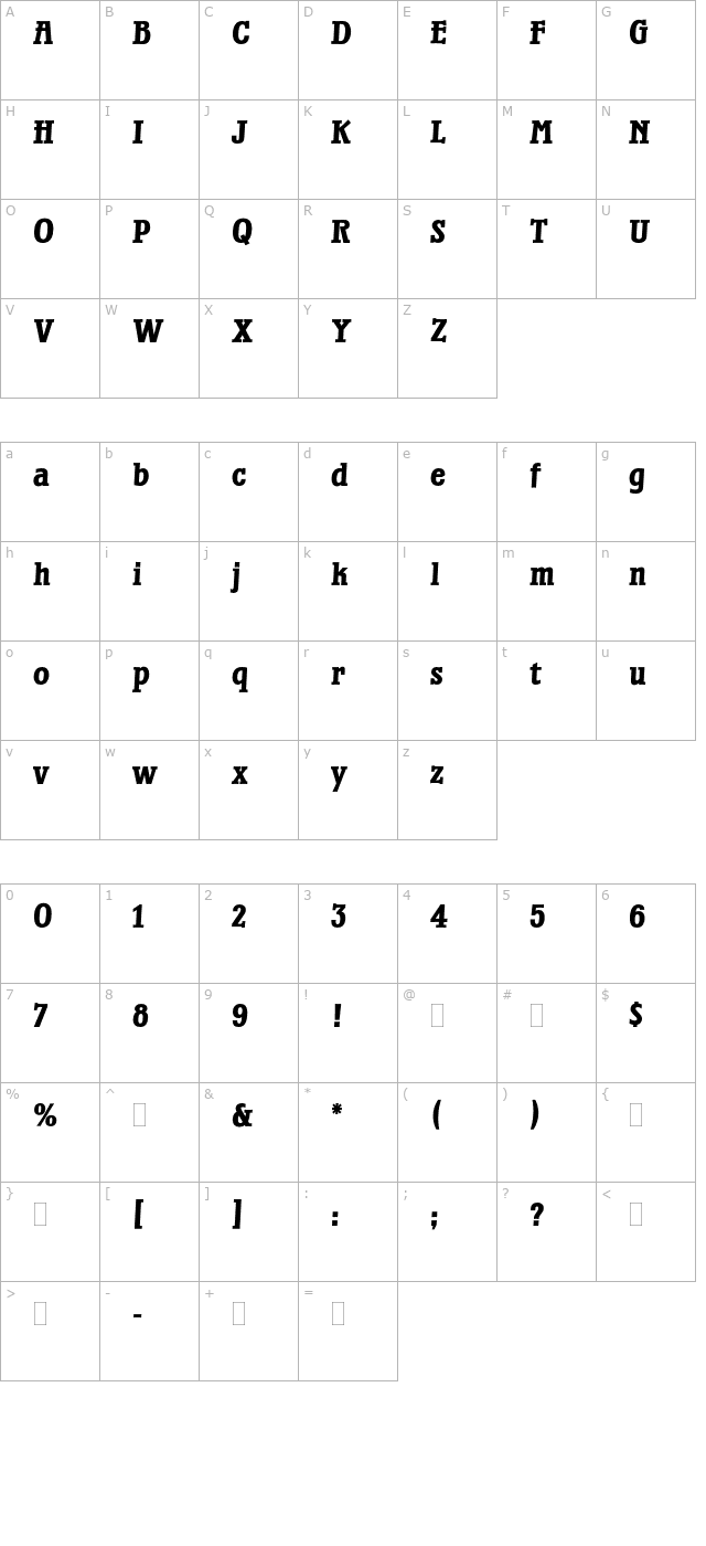 WaterlooBoldPlain character map