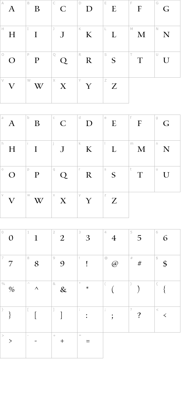 WatersTitlingPro-Rg character map