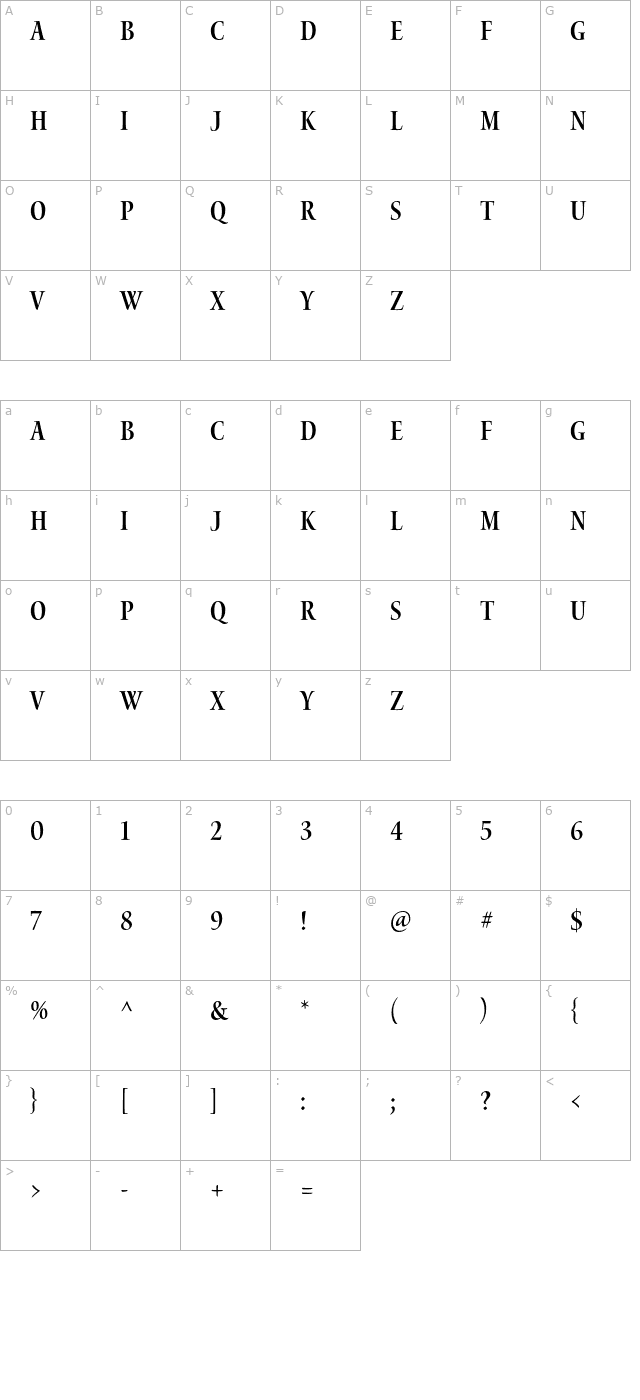 WatersTitlingPro-SbCn character map