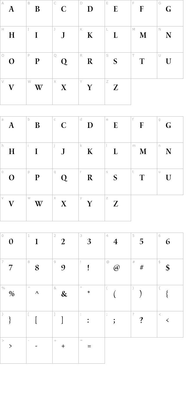 WatersTitlingPro-SbScn character map