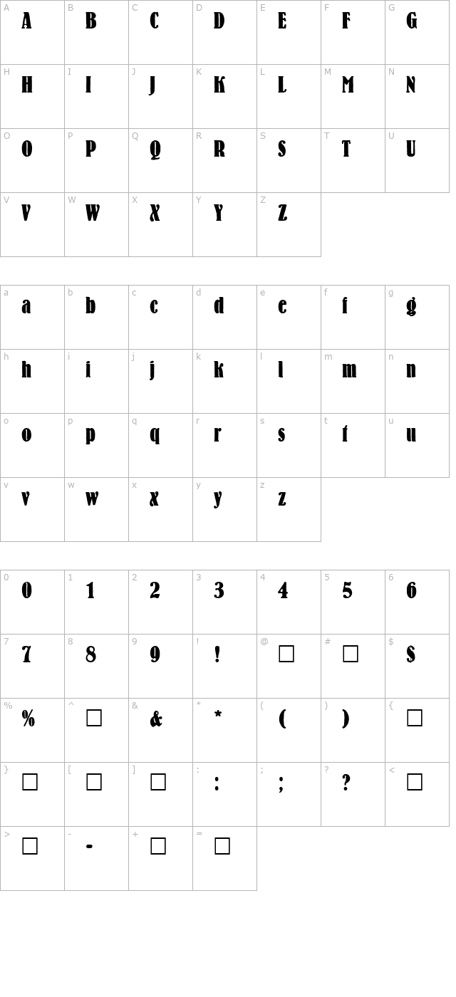 waverly-regular character map