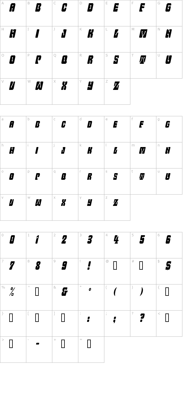 WavyOrnamentalCondensed Oblique character map