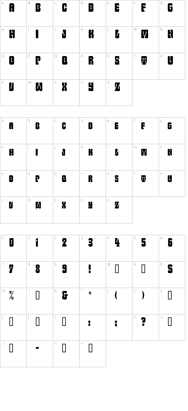 WavyOrnamentalCondensed character map