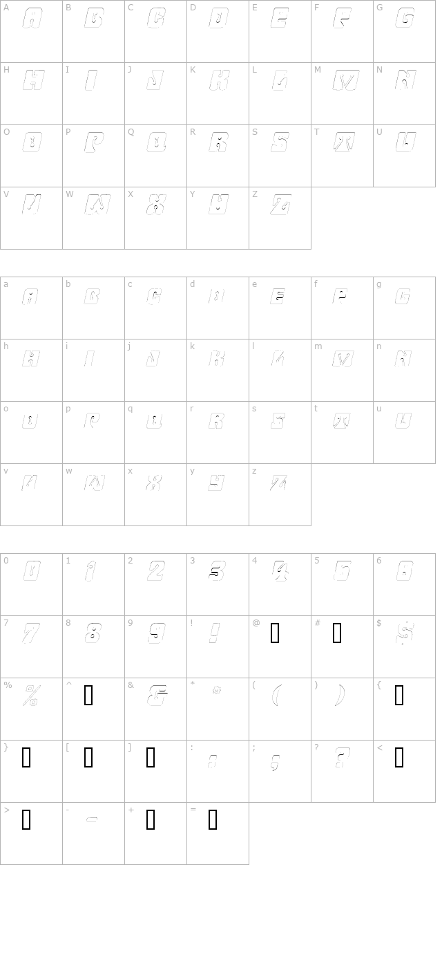 WavyOrnamentalOutline Oblique character map