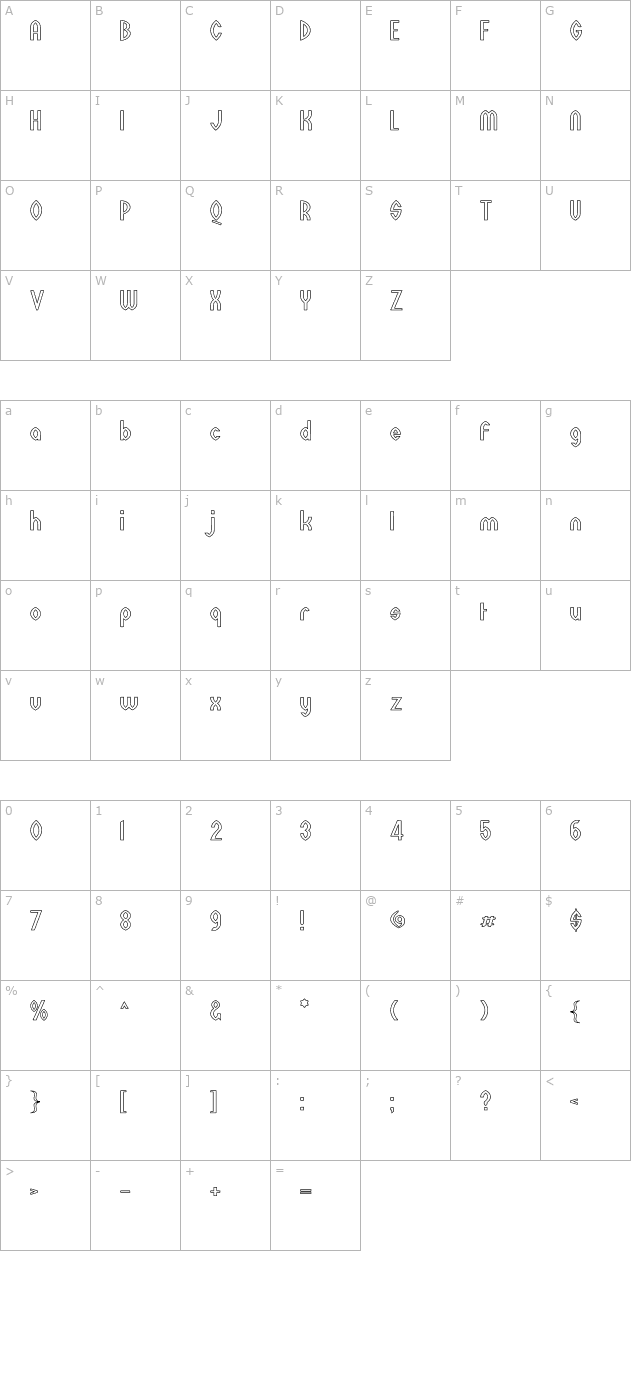 wazoo-outline character map