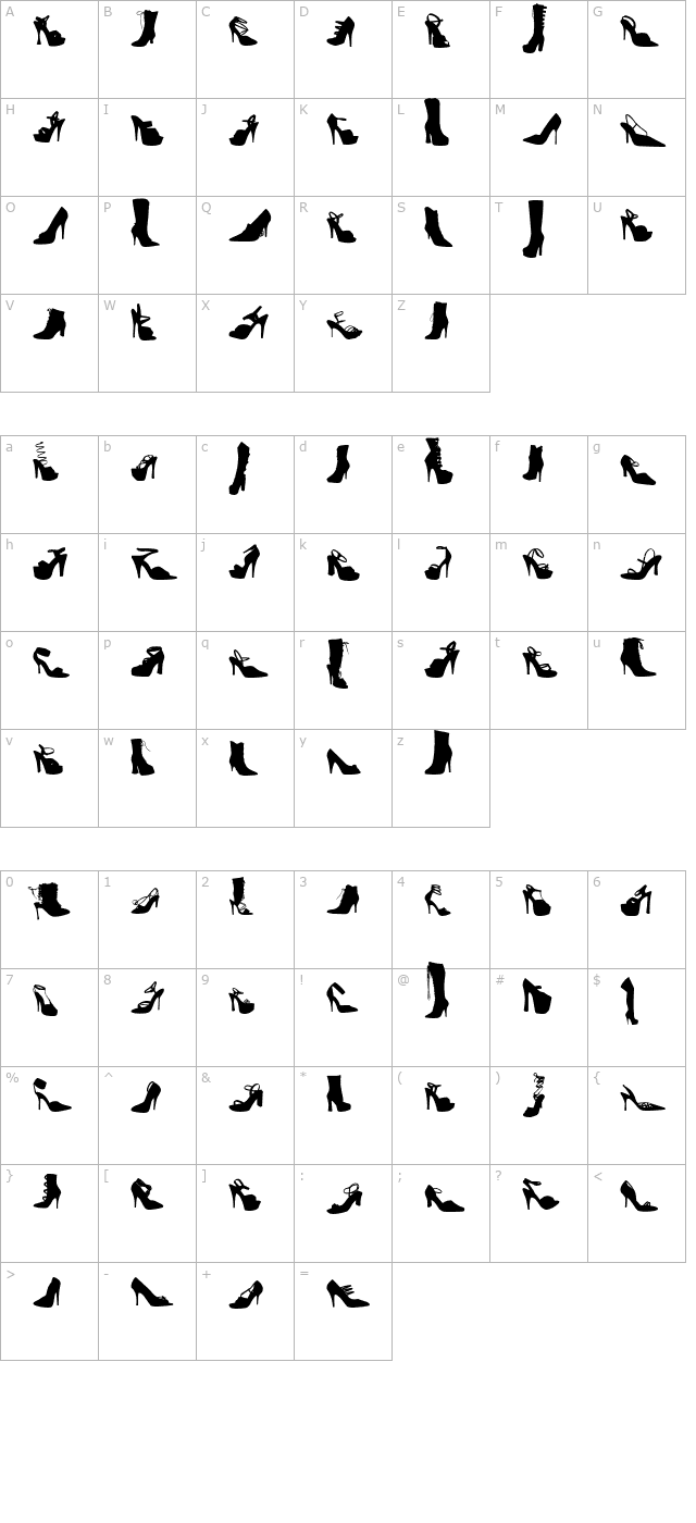 WC Fetish Bta OTF character map