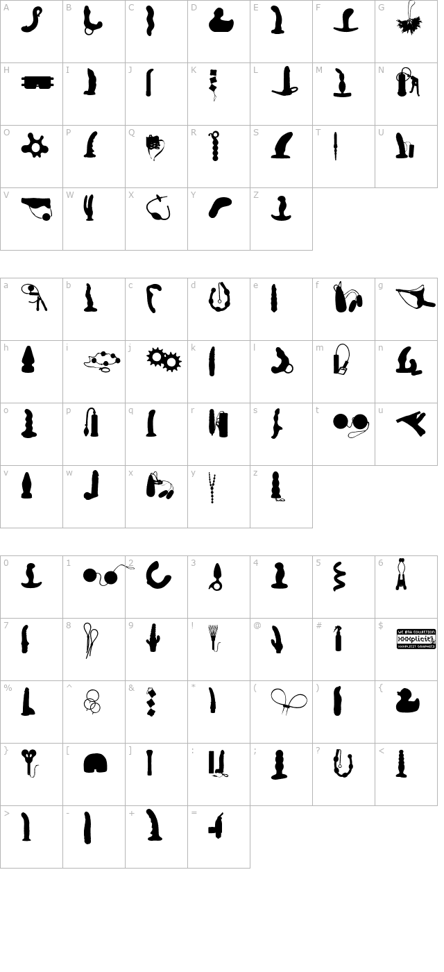 WC XXXplicit Bta OTF character map